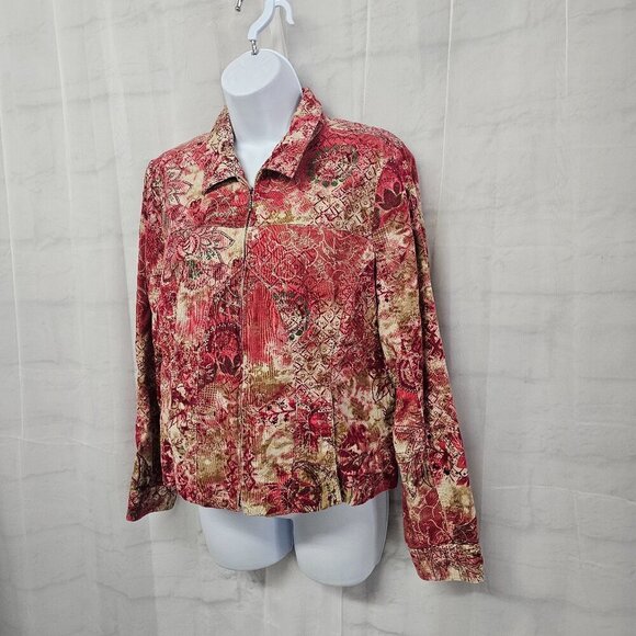 Christopher & Banks Pink Boho Corduroy Jacket Floral Embroidered Lightweight M - Picture 9 of 15